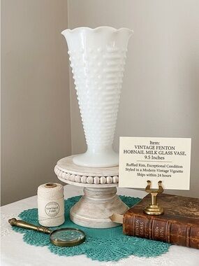 Vintage Milk Glass White Hobnail Vase 9 1/4 inches tall 5 inch diameter